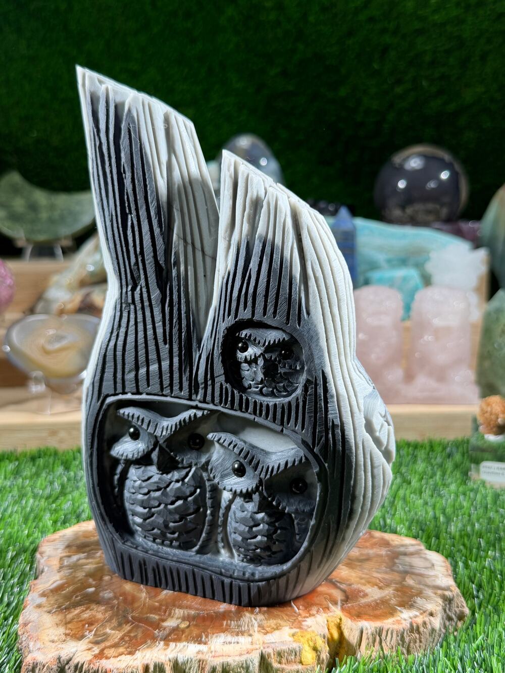 Tai Chi Jasper Owl Family | 3 lb 13.4 oz | 7.5 Inch Statement Crystal Carving